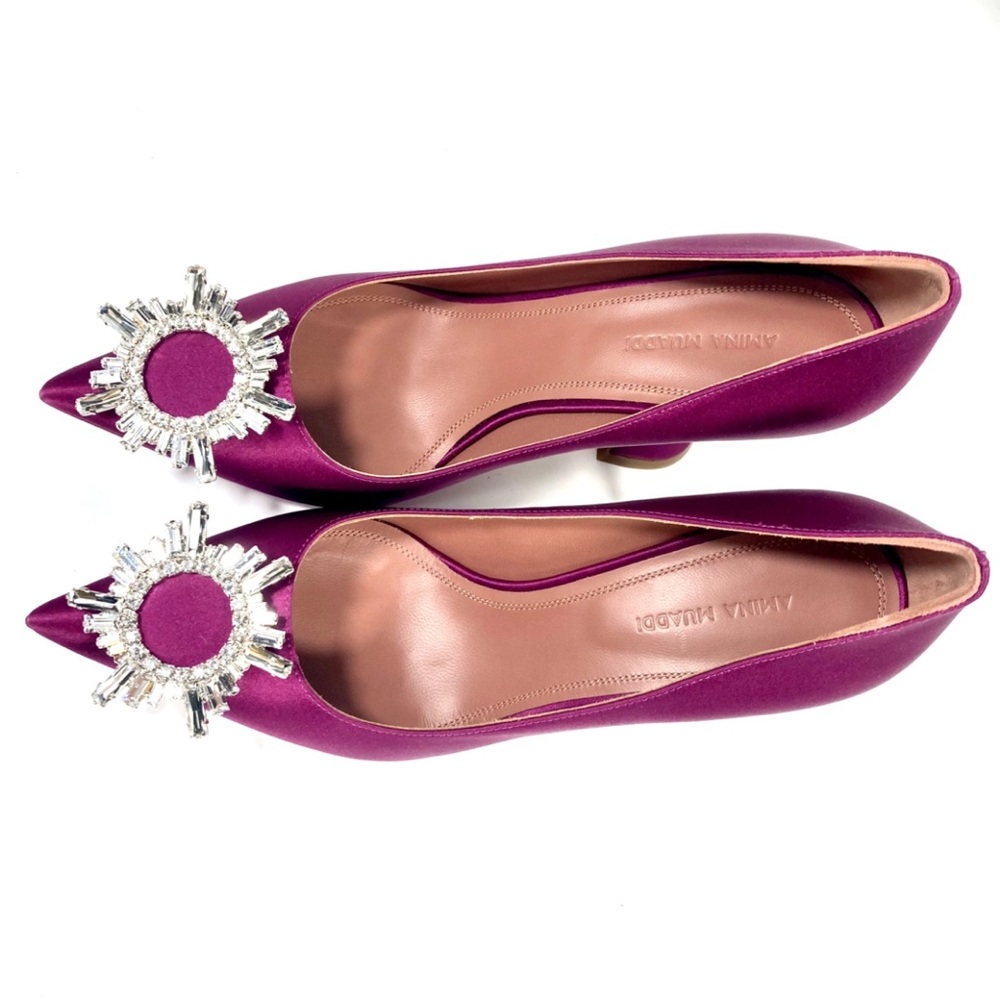 Amina Muaddi Elegant Purple Satin Women's Shoes